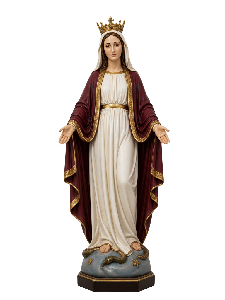 Imagem de Nossa Senhora com o manto bordô e coroa dourada